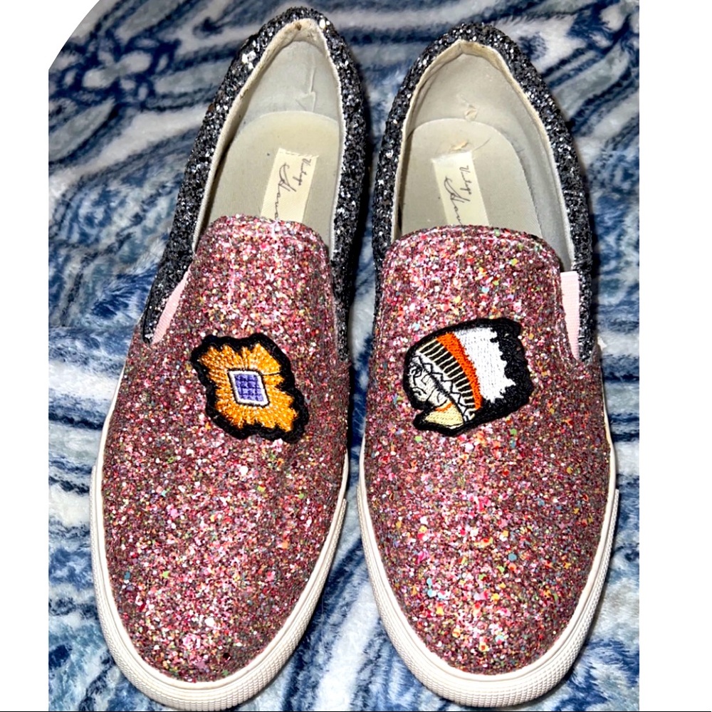 Pink and silver glitter tennis shoes with western patches